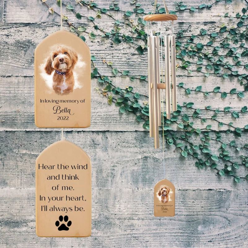 Customizable Dog Memorial Wind Chime - Heartwarming Tribute with Personalized Watercolor Portrait