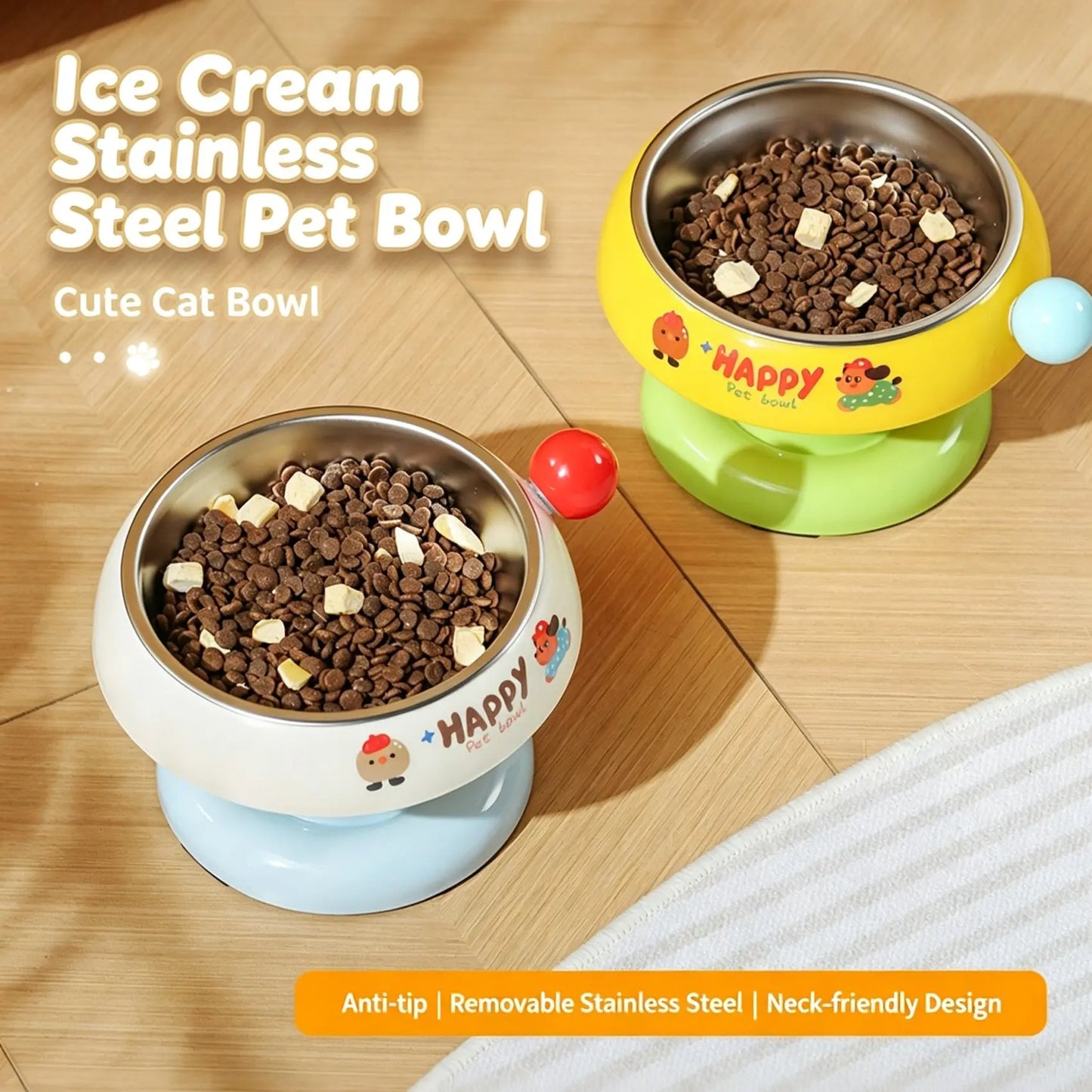 Stylish Premium Stainless Steel Pet Bowl - Anti-Slip, Easy to Clean, with Removable Liner & Blackhead Prevention - Available in 3 Chic Colors
