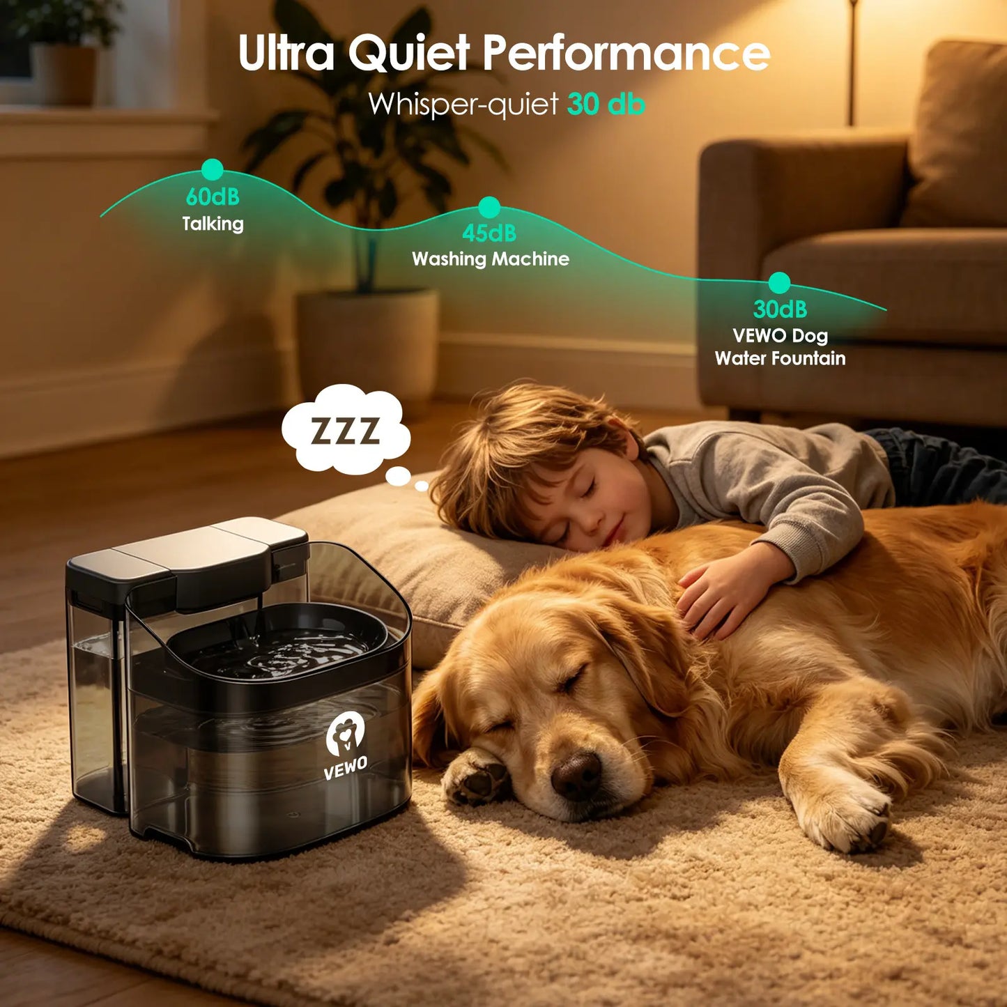 VEWO 11L No Spill Dog Water Fountain - Ideal for Large Breeds & Multi-Pet Homes, BPA Free, Ultra Quiet, 7-Day Refill-Free Convenience!