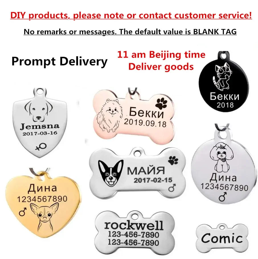 Custom Engraved Dog ID Tag - Personalized Name Pendant for Collars, Harnesses & Leashes