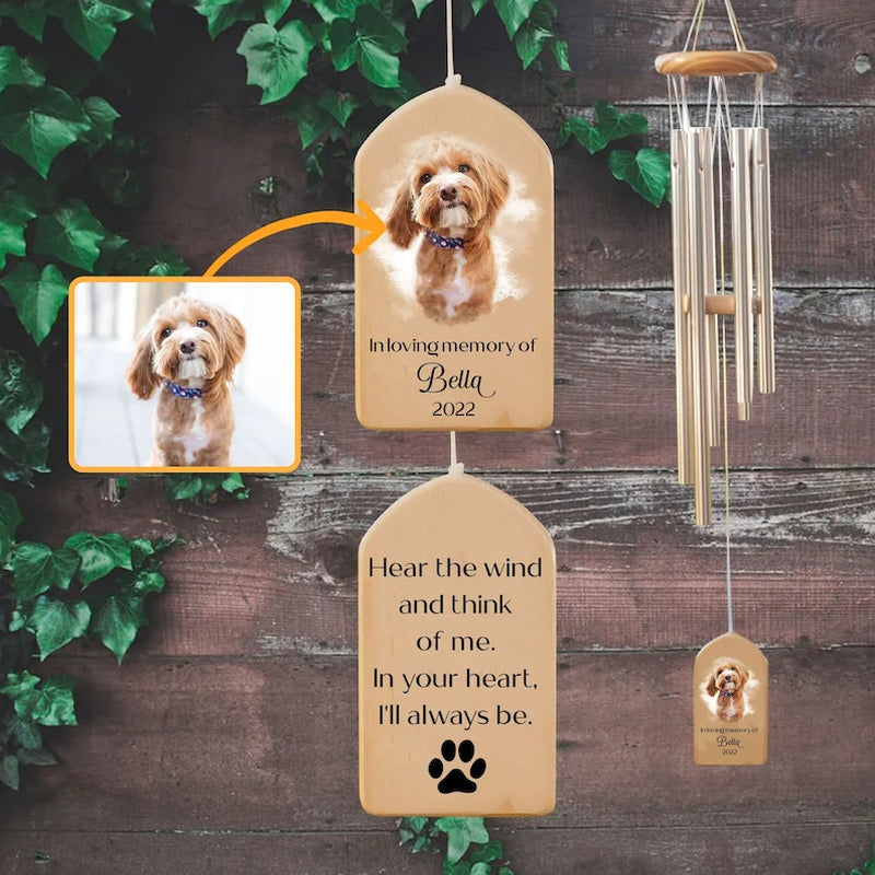 Customizable Dog Memorial Wind Chime - Heartwarming Tribute with Personalized Watercolor Portrait
