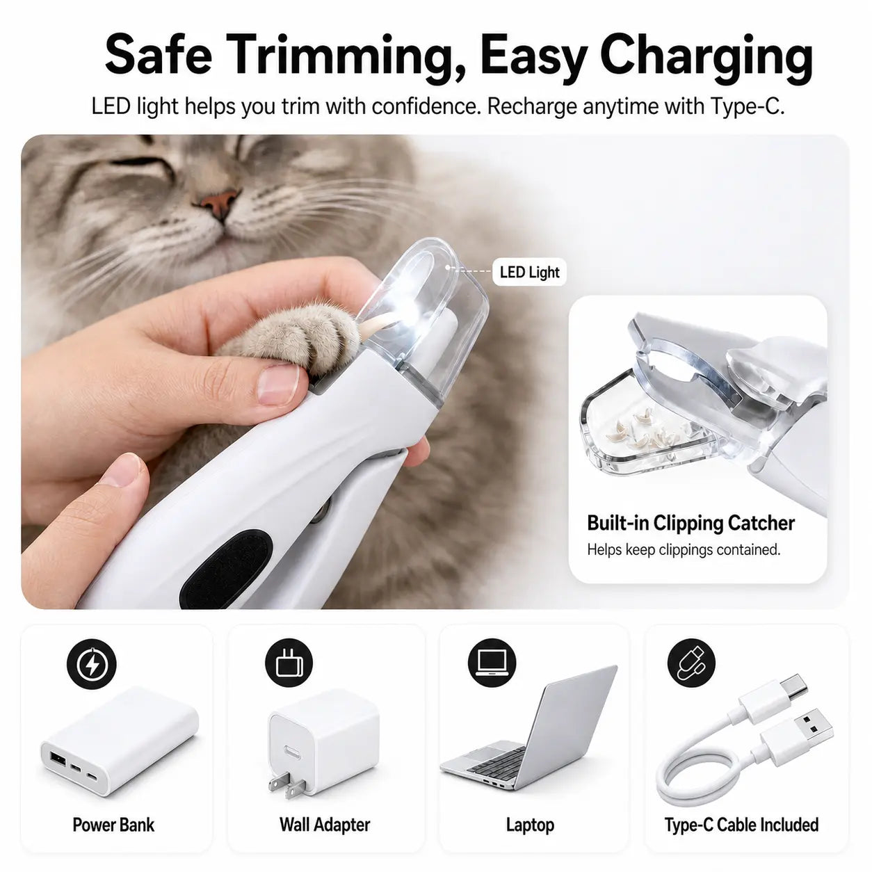 Ultimate 2-in-1 Rechargeable Pet Nail Clipper & Grinder with LED Light - Ideal for Dogs and Cats of All Sizes!