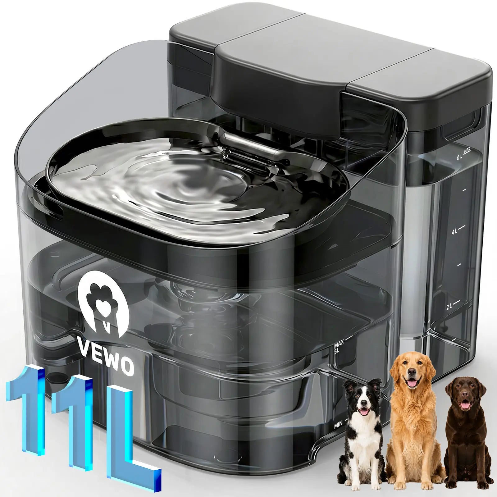 VEWO 11L No Spill Dog Water Fountain - Ideal for Large Breeds & Multi-Pet Homes, BPA Free, Ultra Quiet, 7-Day Refill-Free Convenience!