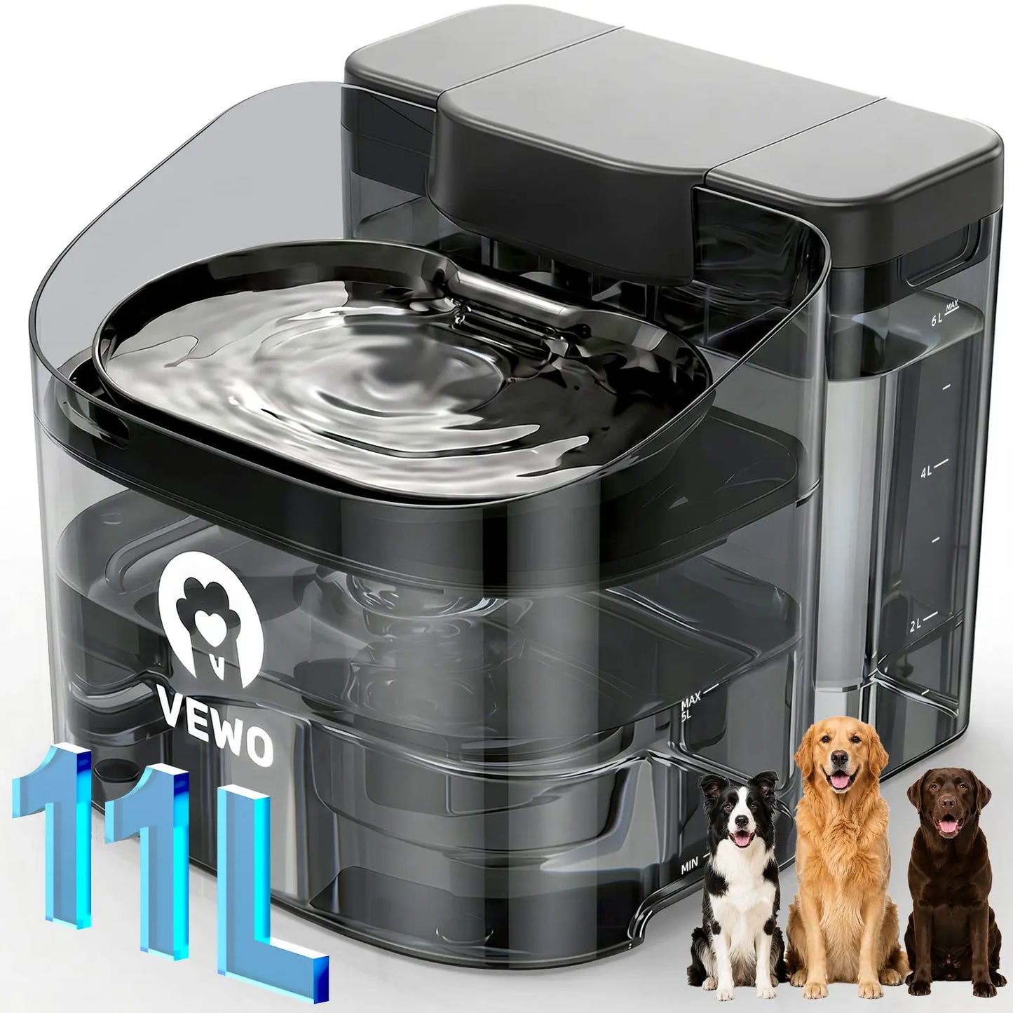 VEWO 11L No Spill Dog Water Fountain - Ideal for Large Breeds & Multi-Pet Homes, BPA Free, Ultra Quiet, 7-Day Refill-Free Convenience!